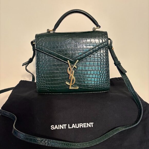 Saint Laurent Handbags - RARE YSL Calfskin Crocodile Embossed Mini Monogram Cassandra Gold Hardware